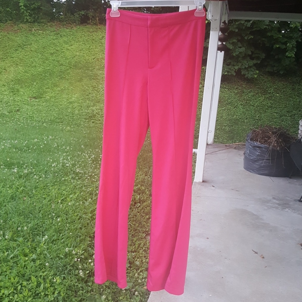 High waisted hot pink bell bottoms